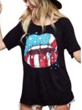 NWOT: Bibi Graphic Print Loose Neck Tee